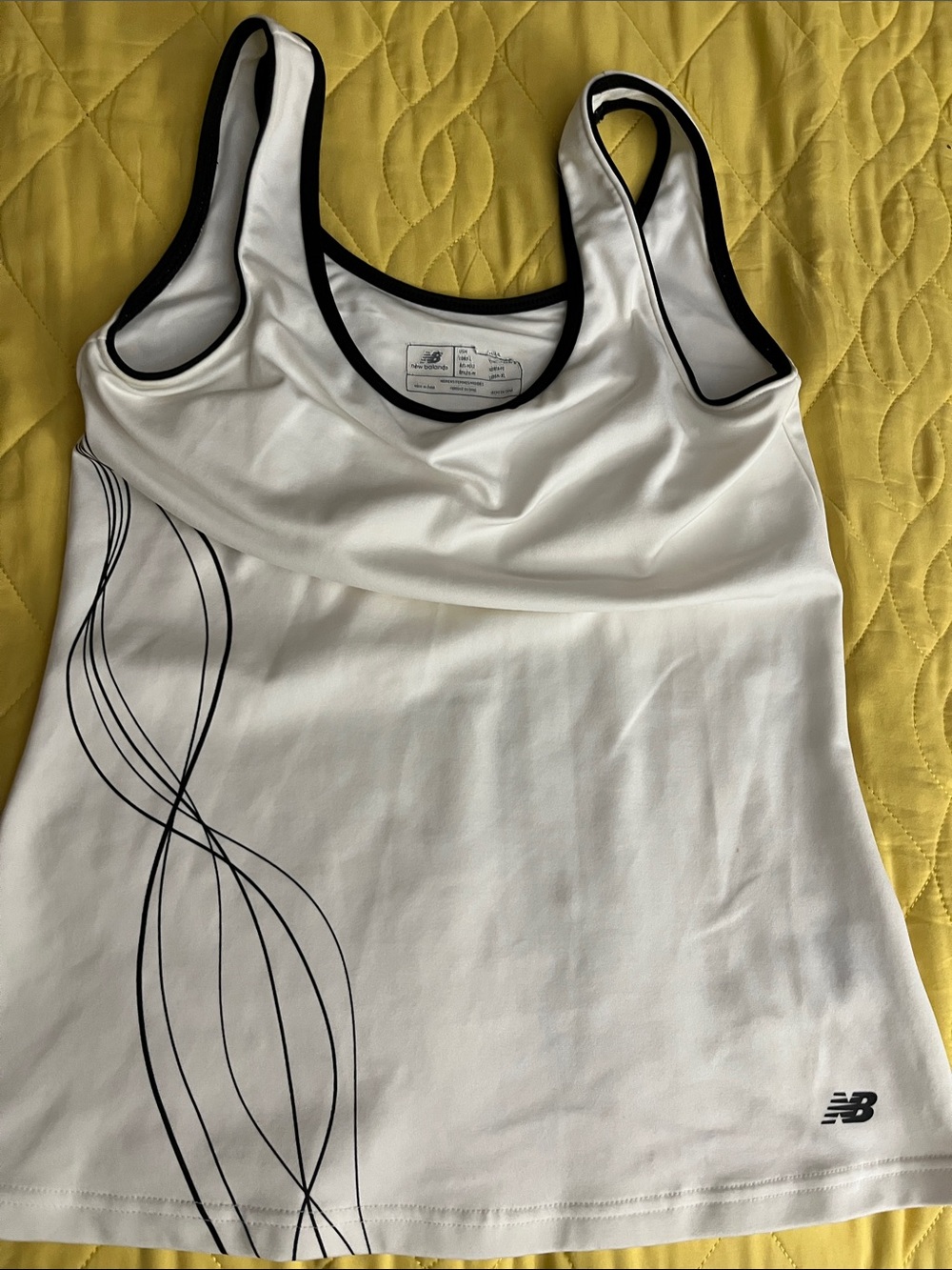 New Balance White Tank Top with Black Trim and Wave Detail